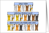 Leap Year February 29th Birthday Cartoon Cats Holding Up Banners card