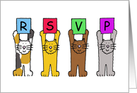 RSVP Repondez S’il Vous Plait Cartoon Cats Holding Up Letters card