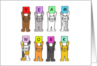 Team Work Cartoon Cats Working as a Team Humor card