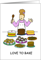 Love to Bake Bake Sale Invitation Cartoon Lady and Cakes card