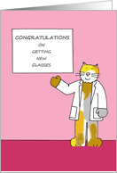 New Glasses Congratulations for Female Cartoon Cat with Sight Chart card