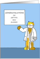 New Glasses Congratulations for Male Cartoon Cat with Sight Chart card