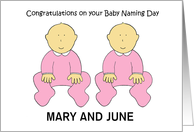 Twin Girls Baby Naming Day Congratulations to Personalize any Names card
