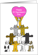 Happy St Dwynwen’s Day January 25th Cartoon Cats with a Pink Heart card