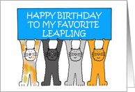 Leap Year Birthday for Leapling Cartoon Cats Holding a Bannner card