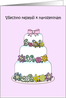 Happy Birthday in Czech Pretty Decorated Multi Tiered Cake card