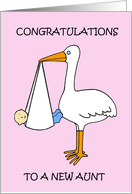 Congratulations to New Aunt Cute Cartoon Baby Boy and Stork card