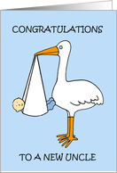 Congratulations New Uncle Cute Baby Boy and Cartoon Stork card