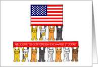 Welcome to Our Foreign Exchange Student USA Flag and Cats card