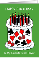 Happy Birthday Poker Player Cake With Candles and Suits Symbols card