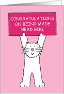 Congratulations on Being Made Head Girl Cartoon Cat with Banner card