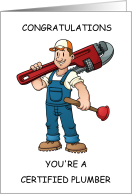 Congratulations You’re a Certified Plumber Cartoon Man with Tools card