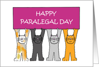 Happy Paralegal Day October Cute Cartoon Cats Holding Up a Banner card