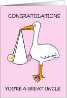 Great Uncle to Baby Girl Congratulations Cartoon Stork card