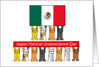 Mexican Independence Day September 16th Cartoon Cats with Flag card