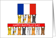 Bastille Day Cartoon Cats Holding Banners and French Flag card