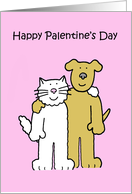 Palentine’s Day Cute Cartoon Cat and Dog Standing Together card