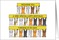 Happy 24th Beddian Birthday in 2024 Cartoon Cats Holding Banners card
