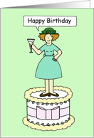Happy Birthday Lady Wearing Green Hat on a Giant Cake card