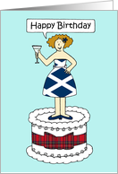 Happy Birthday Lady in Scottish Flag Dress and Tartan Decorated Cake card