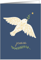 Peaceful Dove with Greenery and Star Holiday Design in Blue card
