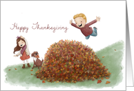 Happy Thanksgiving, Leaf Pile with Kids card