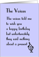 The Voices - a funny birthday poem card