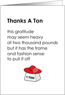 Thanks A Ton - a funny thank you for the graduation gift poem card
