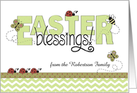 Easter Blessings, green chevron & ribbon - from custom name card