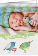 Baby Welcome to the World little birdies photo card