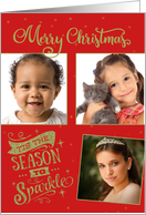 Merry Christmas - Glitter effect Season to Sparkle Custom 3 Photos card