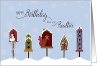 Birthday from your Realtor, Winter Birdhouses card