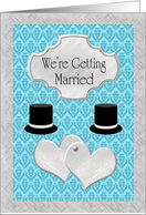 Gay Wedding Announcement - Silver Hearts & Top Hats card