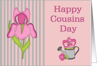 Happy Cousins Day - Iris, Flowers & Watering Can card