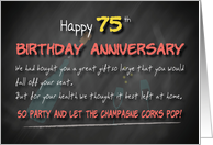 Champagne corks pop 75th Birthday Anniversary card