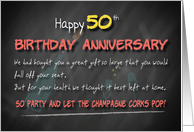 Champagne corks pop 50th Birthday Anniversary card