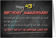 Champagne corks pop 43rd Birthday Anniversary card