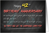 Champagne corks pop 42nd Birthday Anniversary card