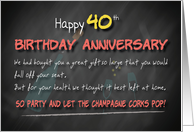 Champagne corks pop 40th Birthday Anniversary card