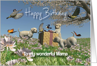 Labrador puppies Birds and Butterflies Birthday Mama card