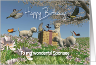 Labrador puppies Birds Butterflies Birthday Sponsee card