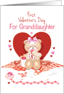 Granddaughter’s First Valentine’s Day -Teddy Sitting against Red Heart card