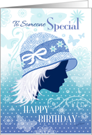 Birthday for Someone Special - Silhouetted Female Face in Blue Hat card