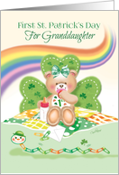 Granddaughter’s 1st St. Patrick’s Day -Teddy Sitting against Shamrock card