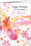 Birthday for Niece - Pink and Orange Decorative Butterfly with Flowers card