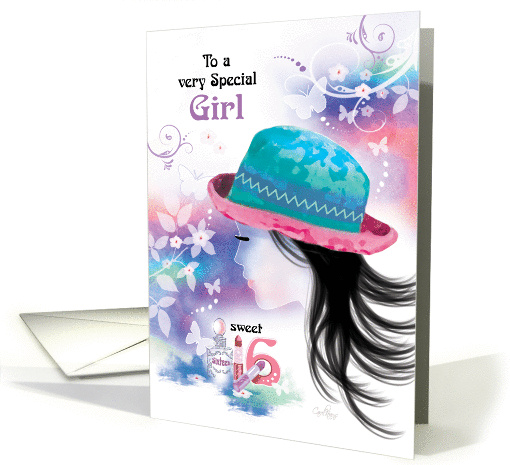 16th Birthday, Special Girl - Girl in Hat with Decorative Design card