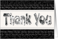Blank Thank You - Black & White Floral Thank You Words card