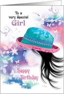 Teenage Girl, Birthday- Girl in Hat with Decorative Design card
