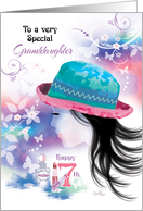 Granddaughter, 17th Birthday - Girl in Hat with Decorative Design card