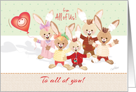 Nurses Day, from all of us - Group of Bunny Kids Waving card